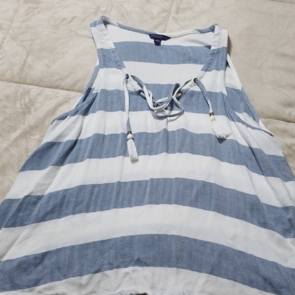 Blue and white striped tank
